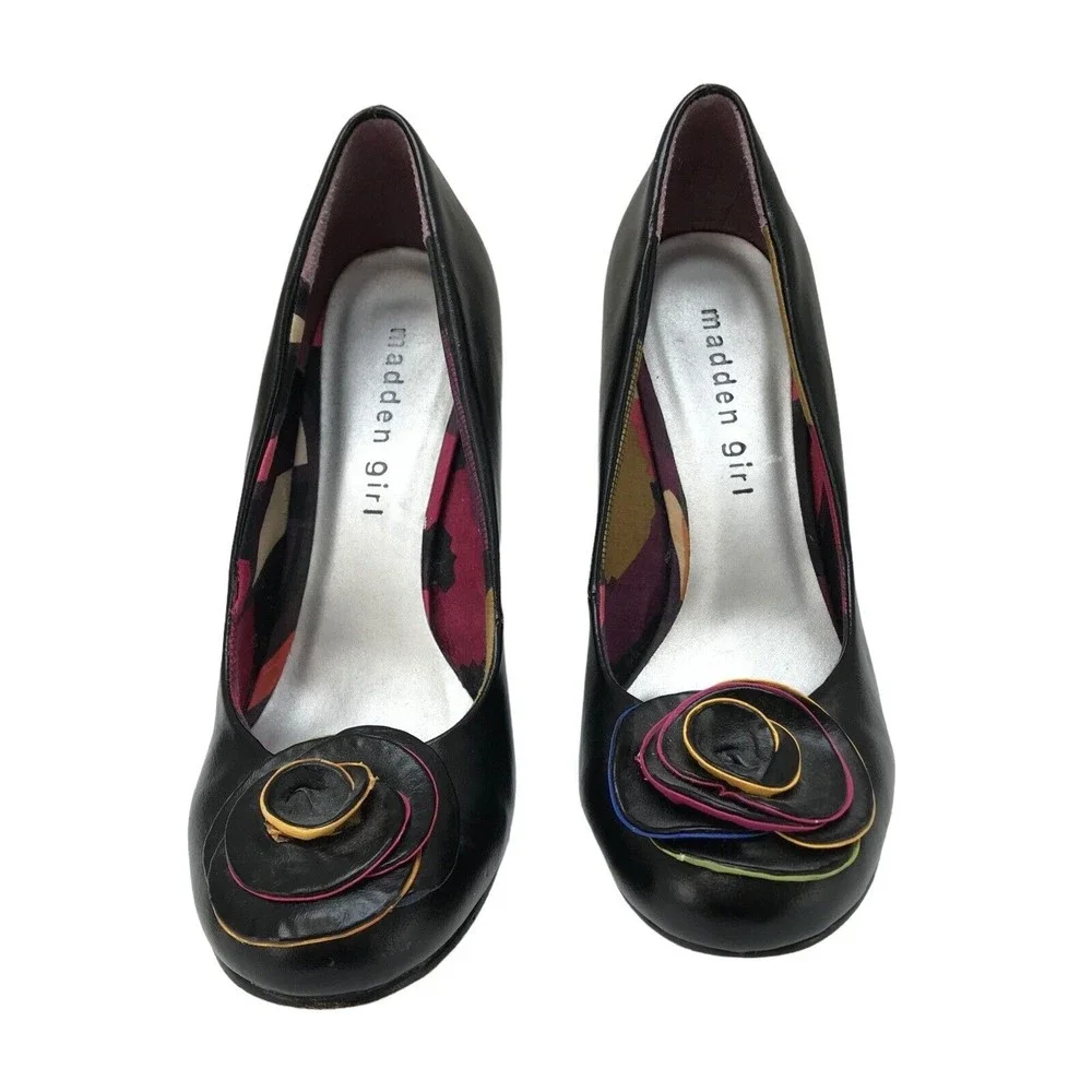 MADDEN GIRL Pin Up SASHHA Black Faux Leather Shoes Heels Size 7 - Picture 3 of 7
